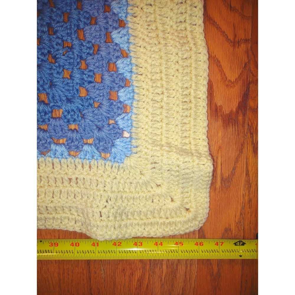 Crochet Baby Blanket 46"‎ x46' Blue and Yellow Square Nursery Decor - Handmade - Picture 5 of 6